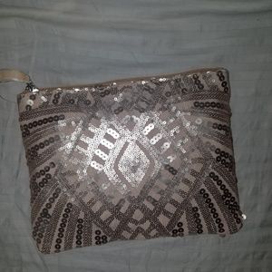 Sequin rose gold clutch